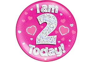 OAKTREE UK 633032 6" Jumbo Badge I am 2 Today Pink Holographic Dot