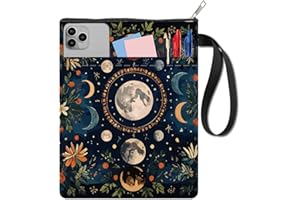 CRASPIRE Moon Phase Book Covers Retro Book Sleeve Flower Book Protector for Paperbacks Washable Fabric Cloth Book Cover with Zipper and Extra Sleeve Pocket for Book Lovers Classmate Gifts