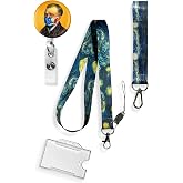Stormistoretr Van Gogh Yıldızlı Geceler 4 L&uuml; Set Boyun ipi Anahtarlık Yoyo Yaka Kartlığı