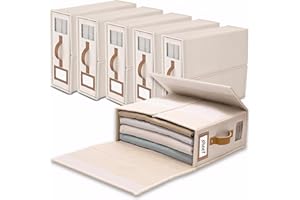 SwartLife linge rangement drap de lit - 6 organisateur drap pliable, respirantes avec fenêtre transparente & étiquette pour draps, couvertures & serviettes -couleur lin