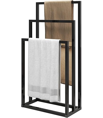 Metal Free Standing Towel Rail With 3 Tier Rack For Bathroom And Laundry Room Black And White (55 X 30 X 105 Cm