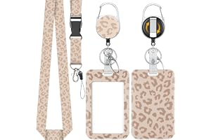 Uniclife Fashionabla glidande ID-kortsbehållare ljusbrun leopardmönster plastfodral med utdragbart rullkort med karbinhake av