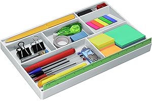 Acrimet Bandeja Organizadora para Cajones con 8 Compartimentos, Papelera Multiuso para suministros y accesorios de escritorio (Plástico) (Color Blanco)