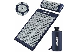 ‎MEIYUKI Acupressure Massage Mat and Acupressure Pillow with Carry Bag Relaxation & Meditation - Akupressurmatte mit Kissen Acupressure Set Including Neck Pillow for Neck and Back Pain (Dunkelblau)