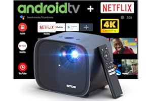 ETOE 1080P Smart Projector, Video Projector with Android TV 11.0, Auto Focus, Auto Keystone, Dual 10W Speakers, Netflix-Certified, Chromecast, WiFi Bluetooth, 4K Supported Projector with Carrying Case