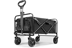 ‎REAKOO Bollerwagen Faltbar mit Teleskopischer Griff, Faltbarer Strand Handwagen, Faltbarer Bollerwagen Klapp für Alle Gelände, Draussen Camping Einkaufen