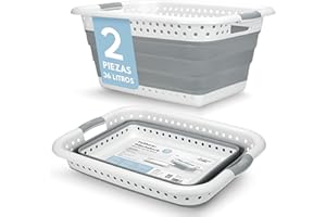 BADIONA Set de 2 Cesto ropa plegable colada - 2x 36 litros & Uso universal I Laundry basket Cesta lavanderia plegable grande I Barreño plegable Cesta para la ropa limpia I Palangana plegable camping
