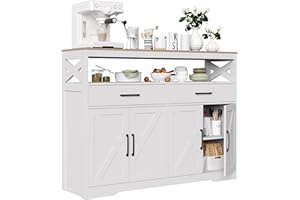 TIMORWTF Aparador de Cocina, Mueble de Almacenamiento con 2 Cajones y 4 Puertas, Estantería Ajustable, Aparador de Comedor para Cocina, Salón, 140x40x105 cm, Blanco (4 Puertas)