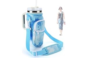 TMEOIIPY Portabottiglie con tracolla e tasche per bicchiere Stanley Quencher da 1134 g con manico, borsa per bottiglia d'acqua con tracolla regolabile per passeggiate, escursioni, viaggi, campeggio
