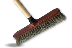 Balai de ménage d'appartement Droit | Monture Composite Apparence Bois Verni | Garnissage Soie Grise 40 mm | Longueur 30 cm | Douille vissante | Manche Bois avec accroche 1,25 m | Kibros 211010M1