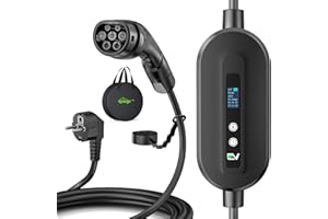 EVJUICION Chargeur Voiture Electrique, [15M,6-16A] Cable Recharge Voiture Electrique avec LCD, 0-12H Retard,IP65 étanche Domestique câble Recharge Type 2, IEC 62196-2,Compatible avec EV/PHEV