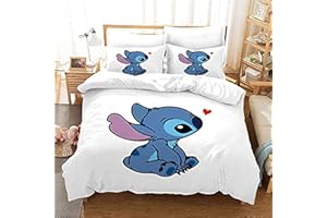 MUUWUU Housse de Couette Stitch 220x240 cm avec 2 Taies d'oreiller 65x65 cm - Ensembles de Housses de Couette en Microfibre brossée Douce, De Lit Enfant avec Parure lit Stitch ，pour Adolescents