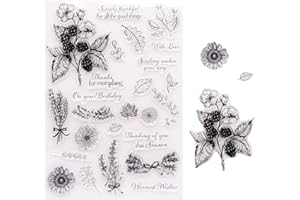 FAMIDIQGO Timbro trasparente, stagione, piante e fiori vintage, timbri in gomma siliconica, piccoli timbri trasparenti per la creazione di biglietti, decorazione e scrapbooking fai da te