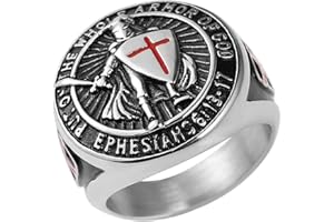 HZMAN Knights Templar Ring for Men Ephesians 6:13-17 Red Cross Design Men's Stainless Steel Ring Jewelry Gift
