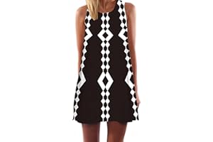 Ocean Plus Mujer Vintage Vestido Sin Mangas Cuello Redondo Vestido de Playa Vestido de Tirantes Camisetas Camisa Corta Vestido de Blusa