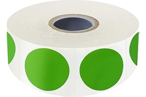 HEBAYY 1500 etichette adesive rotonde per inventario, disponibili in colore verde, distribuite su un rotolo, con linea di perforazione (ogni etichetta misura 2.5 cm di diametro).