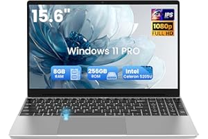 15.6 inch Laptop with Win 11 Pro, 8GB RAM 256GB Storage, 1080 FHD Display Laptops, 5205U Processor, USB3.0, Backlit Keyboard, Fingerprint Reader, 30Wh Battery, Portable Laptops for Business, School