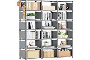 Tienily Book Shelf, Cube Storage Organizer, DIY Bookcase, Portable Metal Bookshelf, Tall Book case for Bedroom, Living Room, Study Room, Office, Closet, Black Cubicle Rack (Grey, 18-Grid)