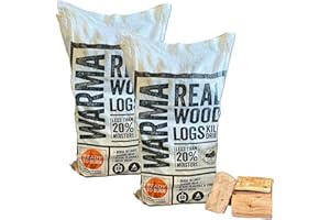 WARMA 106L Kiln Dried Real Wood Logs Mixed Premium Softwood - 2 x 53L Large Bags - Ready to Burn & Moisture Content Below 20% - Suitable for Fire Pits Open Fires Wood Burning Stoves Oven Burners