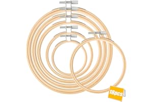 QUOTRE 6 Misure Telaio da Ricamo Bambù (8-10-13-15-18-20cm), 18 Pezzi Cerchi da Ricamo, Regolabile Ricamo Telaio, Adatto per Ricami, Opere D'arte e Strumenti DIY