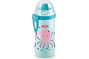 NUK Junior Cup Children's Drinking Bottle with Chameleon Effect, 18+ Months, with Colour Changing, Leak-proof Drinking Cup with Push-Pull Teat, Clip & Protective Cap, BPA-Free, 300 ml, Teal Green