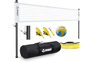 Patiassy Portable Professional Outdoor Volleyball Net Set with Adjustable Height Aluminum Poles, Winch System, Volleyball with Pump and Carrying Bag for Backyard Beach