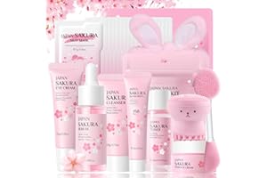 MRCUVARYAS Sakura Skin Care Set Geschenke für Frauen - Skincare Set - Gesichtspflege Beauty set Mädchen - Reiseset Gesichtspflege Set Reinigend & Nährend - Mit Schlammmasken,Serum,Creme,Sonnencreme (29PCS)