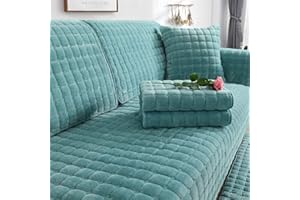 SYLC Sofa überzug Dicker Plüsch Schonbezug Sofabezug Gesteppte Sofa Sitzkissen Couchbezüge rutschfeste Sofaschoner Vor Haustieren Winter (Grün,110 × 110 cm)