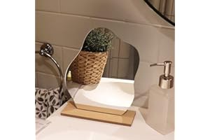 DaizySight Espejos Decorativos Mesa, Pequeños Espejo Acrílico en Forma de Nube Irregular con Base Bambu, para Decoración del Hogar