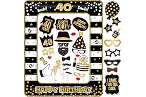 YIIIGOOOD 40. Geburtstag Foto Requisiten 34 Stück Fotobox Accessoires und 1 Stück Photo Frame Aufblasbar Fotorequisiten 40 Geburtstag Party Deko