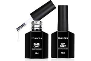 TOMICCA Base et Top Coat Vernis Semi Permanent, 2 * 15ML No Wipe Base Coat et Glossy Top Coat Set, Vernis à Ongles Gel UV/LED Soak-Off Pour Nail Art et Cadeaux Manucure