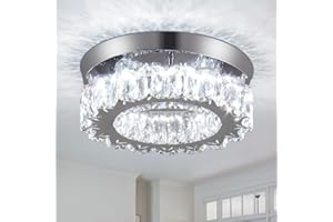 CXGLEAMING Moderner Kronleuchter Kristall Deckenleuchte LED Deckenlampe Unterputz Klein Pendelleuchte Rund Hängelampe für Wohnzimmer Schlafzimmer Flur（3-Farbe Veränderbar）