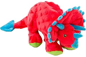 goDog Dinos Frills piszcząca pluszowa zabawka dla psa, technologia Chew Guard - czerwona, L