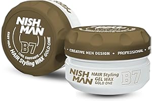 NISHMAN Gel Cire Aqua pour Hommes B7 – Gold One 150g – Parfum Gold One – Fini Brillant Naturel – Tenue Ultra Forte – Contrôle et Définition Longue Durée