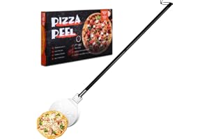 Homikit pizzaspatel, perforerad pizzaspade i rostfritt stål, 20 x 22,7 x 85 cm med avtagbart handtag, rund pizzaspatel för en