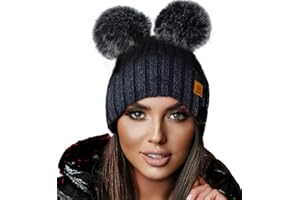 4sold Miki Colour Womens Girls Winter Hat Wool Knitted Beanie with Double Pom Pom Cap Ski Snowboard Bobble