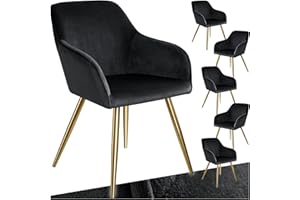 TecTake® Set 6 Sedie Sala da Pranzo Effetto Velluto, Sedie Soggiorno con Morbida Imbottitura, Seduta Ergonomica, Poltrone Velluto Versatili, Sedie Design Moderno - Nero/Oro