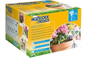 HOZELOCK - Micro Irrigation Kit "Micro Kit" : Ideal for Watering Potted Plants and Hanging Baskets, Easy to Use, Supplied with 15m of Ø 4mm Hose and 15 Drippers for Precise Watering [7024 0000]