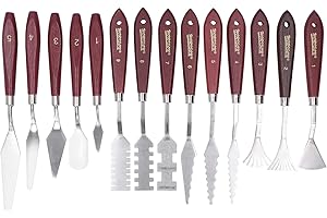 PENRUX Ensemble de 14 Couteaux de Peinture, Spatule en Acier Inoxydable, Ensemble de Grattoirs de Mélange, Accessoires de Peinture à L'huile avec Manche en Bois, pour Peinture Acrylique