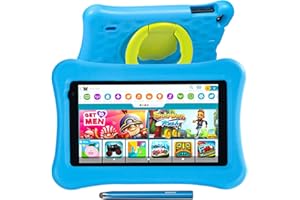 AWOW Tablette pour Enfants 7 Pouces Tablette Tactile Enfants, Android 10 Go Quad Core, KIDOZ Préinstallé, avec étui Kid-Proof et Stylet Tactile, Contrôle Parental, Double Caméra, Bleu