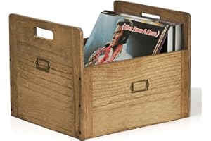 KIRIGEN Scatola per dischi in vinile Scatole per dischi in legno Scatole per dischi fino a 80 dischi e LP giallo-marrone