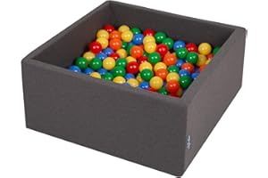 KiddyMoon 90X40cm/200 Bolas ∅ 7Cm El Cuadrado Piscina De Bolas para Ninos Hecha En La UE, Gris Os:Amarillo/Verde/Azul/Rojo/Naranja
