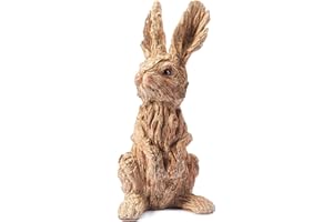 HH Home Hut Garden Ornaments Outdoor Sculpture Hare Rustic Wood Effect - Weatherproof and Waterproof Eye-Catching Rabbit Driftwood Animal Lawn Statue Outdoor Indoor Decor (Brown Drift wood 38CM)