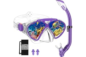 JEMULICE Masque de Plongée pour Enfants, Tuba de Plongée Étanche à Dessus Sec et Lunettes de Plongée en Apnée Anti-Buée, Masque Plongée avec Champ de Vision Panoramique à 180° pour Garçons et Filles