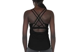 icyzone Canotta Sportiva Donna con Reggiseno,2 in 1 Senza Schienale con Imbottiture Rimovibili Canotte per Yoga Pilate Fitness