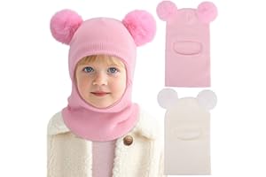 DRESHOW Cappello Passamontagna Bambino Inverno Bambini Cappello Invernali Calda Cappuccio con Morbido a Maglia Sciarpa con Pompom per Bambini Ragazzi Ragazze 1-6 Anni