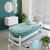 Careopeta 6 Feet Large Bathtub for Adults Folding Portable Bath Tub, Pillow & Drain Hole – Hot & Cold Water Soaking Spa Tub f