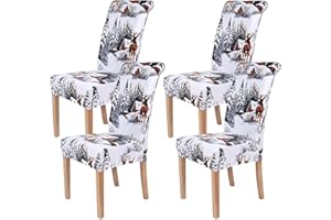 Homaxy Stretch Printed Dining Chair Covers, Spandex Removable Washable Dining Chair Protector Slipcovers - Set of 4, Christmas A
