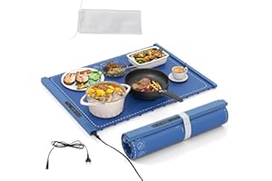 SOARS Scaldavivande Elettrico Portatile, Tappetino Riscaldante Pieghevole in Silicone, Temperatura Regolabile a 3 Livelli, 3 Timer, Vassoio Riscaldante per Feste, Buffet, Riunione (Blu, 60 X 44 CM)