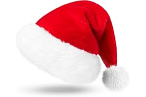 Giggling Getup Weihnachtsmütze, Premium-Weihnachtsmütze, Plüsch-Weihnachtsmütze aus rotem Samt mit Bommeln, Einheitsgröße für Erwachsene und Kinder als Weihnachtsfeiergeschenk